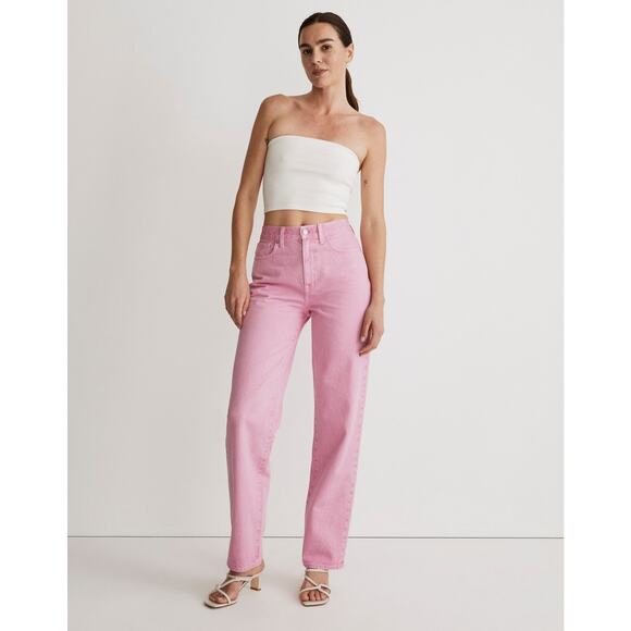Madewell Denim - Madewell Baggy Straight Jeans Retro Pink Garment-Dyed High Rise Cotton Size 26